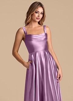Azazie Shaude Bridesmaid Dresses Wisteria A-Line Pleated Metallic Satin Dress image2