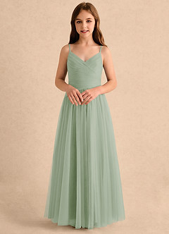 Azazie Poppy Girls Formal Flower Girl Dresses Dusty Sage A-Line Pleated Tulle Dress image4