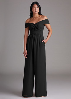 Azazie Lamara Brautjungfernkleider Wandelbar Schulterfrei Chiffon Overall/Jumpsuit Schwarz image1