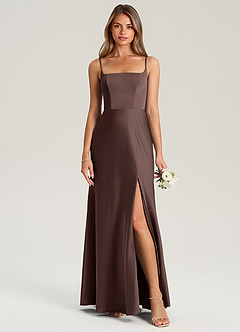 Azazie Lidia Bridesmaid Dresses Ganache Mermaid Side Slit Stretch Satin Dress image5
