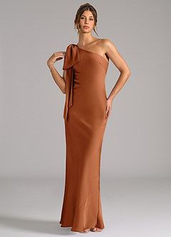 Azazie Capri Bridesmaid Dresses Copper Mermaid One Shoulder Stretch Satin Dress image3