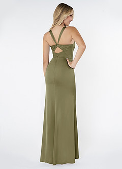 Azazie Mero Bridesmaid Dresses Pistachio Sheath Pleated Stretch Satin Dress image4