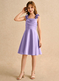 Azazie Resa Girls Formal Venta final Vestido de Lila de Satin Mate de Corte en A con Plisado image5