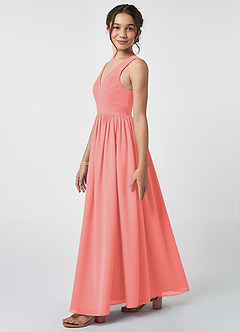Azazie Keyla Junior Coral A-Line Pleated Chiffon Dress image3