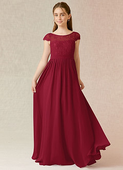 Azazie Silvermist Junior Burgundy A-Line Pleated Chiffon Dress image1