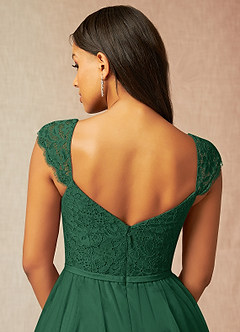 Azazie Luxi Bridesmaid Dresses Dark Green A-Line Pleated Tulle Dress image5
