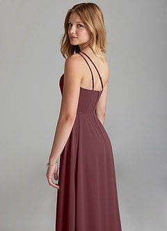 Azazie Maron Junior Sangria A-Line Pleated Stretch Satin Dress image2