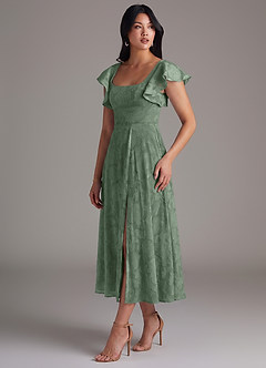 Azazie Bondi Brautjungfernkleider A-Linie Gestreift Blumen-Burnout Kleid Matcha image3