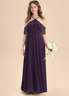 Azazie Tessabelle Junior Plum A-Line Off the Shoulder Chiffon Dress image4