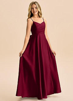 Azazie Rumi Junior Linia A Pofałdowany Satyna elastyczna Długość podłogi Młodsza druhna Sukienka image5