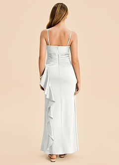 Azazie Lyla Junior White Mermaid Pleated Stretch Satin Dress image2