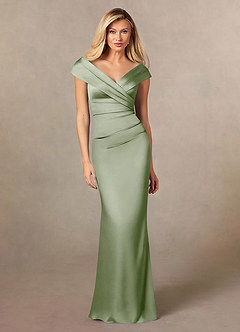 Azazie Ludlow Mother of the Bride Dresses Dusty Sage Mermaid Pleated Stretch Satin Dress image1