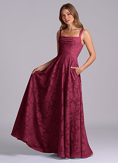 Azazie Shaude Bridesmaid Dresses Burgundy A-Line Pleated Floral Burnout Dress image5