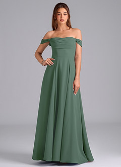 Azazie Almina Bridesmaid Dresses Eucalyptus A-Line Off the Shoulder Chiffon Convertible Dress image1