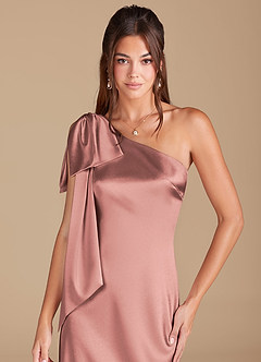Azazie Capri Brautjungfernkleider Etui One-Shoulder Metallischer Satin Kleid Altrosa image5