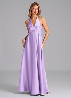 Azazie Tessie Bridesmaid Dresses Lilac A-Line Pleated Stretch Satin Dress image6