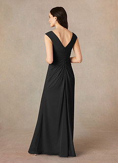 Azazie Sally At-home Try On Dresses Black A-Line V-Neck Pleated Chiffon Dress image4
