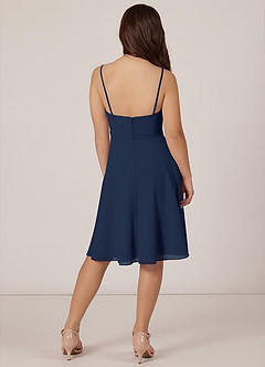 Azazie Kalie Junior Dark Navy A-Line with Belt Chiffon Dress image2