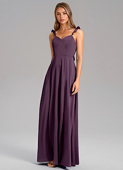 Azazie Everett Bridesmaid Dresses Plum A-Line Stretch Satin Dress image4