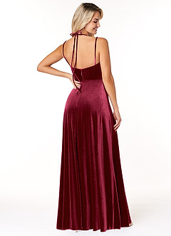 Azazie Sora Bridesmaid Dresses Burgundy A-Line Halter Bow Velvet Dress image2