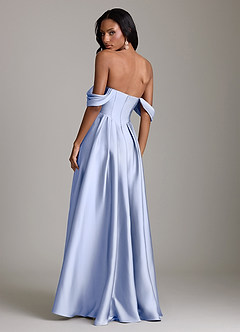 Azazie Loisa Abiti da Damigella Abito A-Line in Raso Elasticizzato a Spalla Scoperta Ghiaccio image2