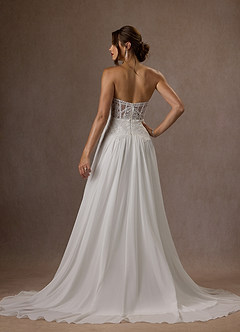 Azazie Rhya Vestidos de novia Vestido de Blanco Diamante Nude de Encaje de Corte en A con Vestidos sin tirantes image13