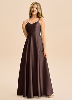 Azazie Rumi Junior Jurk van Stretch Satijn met A-Lijn Geplooid Ganache image3