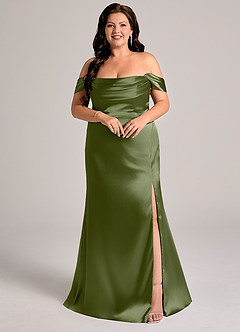 Azazie Saige Bridesmaid Dresses Olive Sheath Off the Shoulder Metallic Satin Convertible Dress image9