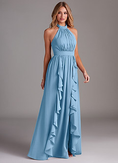 Azazie Avary Bridesmaid Dresses Steel Blue A-Line Pleated Chiffon Dress image5