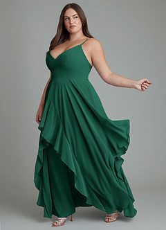 Azazie Zaina Abiti da Damigella Abito A-Line in Chiffon Smeraldo image10