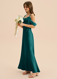 Azazie Bellalina Junior Peacock Mermaid Pleated Stretch Satin Dress image3