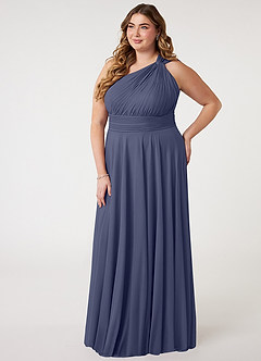 Azazie Charlize Bridesmaid Dresses Stormy A-Line One Shoulder Mesh Dress image8