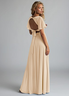 Azazie Induh Bridesmaid Dresses Champagne A-Line Flutter V-neck Mesh Dress image4