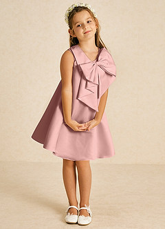 Azazie Zoey Flower Girl Dresses Rose Gold A-Line Bow Matte Satin Dress image3