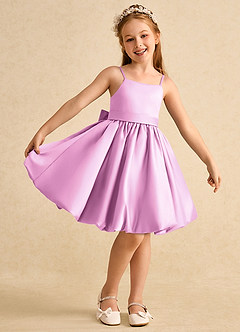 Azazie Davine vestidos de niña de las flores Vestido de Rosa Caramelo de Satin Mate de Corte En A con Tirante Espagueti image2