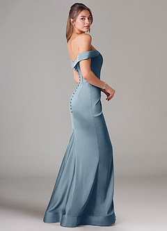 Azazie Everly Bridesmaid Dresses Dusty Blue Mermaid Off the Shoulder Stretch Satin Convertible Dress image4