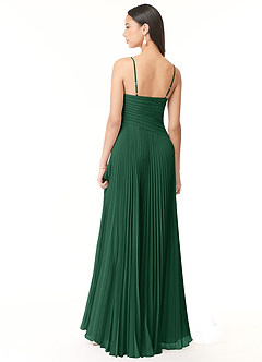 Azazie Vini Robes de demoiselle d'honneur Robe Trapèze en Mousseline de soie Col V plissé Vert Foncé image2