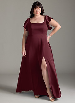 Azazie Bondi Brautjungfernkleider A-Linie Schleifen Stretch-Satin Kleid Cabernetrot image7