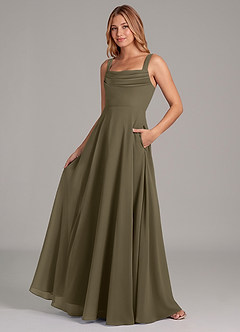 Azazie Shaude Bridesmaid Dresses Willow Green A-Line Pleated Chiffon Dress image4