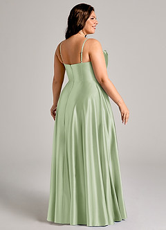 Azazie Elle Bridesmaid Dresses Dusty Sage A-Line with Pockets Metallic Satin Dress image11