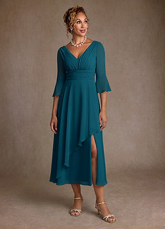 Azazie Aerynne Kleider für die Brautmutter A-Linie Plissee Chiffon Kleid Tintenblau image4