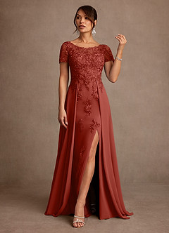 Azazie Alva vestidos de madre de la novia Vestido de Terracota de Encaje de Corte en A image4