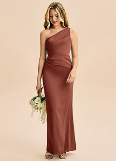 Azazie Akilah Junior Robe Fourreau en Satin extensible Plissée Auburn image3