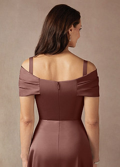 Azazie Amelia Final Sale Agave A-Line Off the Shoulder Stretch Satin Dress image7