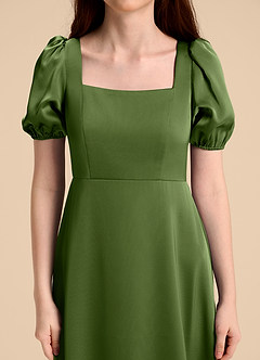 Azazie Briar Junior Juniper A-Line Bow Stretch Satin Dress image8
