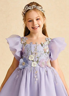 Azazie Camille Flower Girl Klänningar Klä A-Line i Spets med ärmar image5