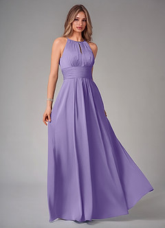 Azazie Bonnie Bridesmaid Dresses Tahiti A-Line Pleated Stretch Satin Dress image1