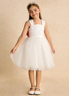 Azazie Dimple Flower Girl Dresses Ivory Rosette Ball-Gown Lace Tulle Dress image4