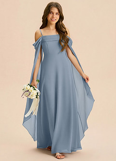 Azazie Moana Junior Linia A Pofałdowany Szyfon Długość podłogi Młodsza druhna Sukienka image3