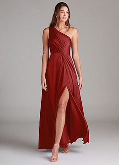 Azazie Brooke Robes de demoiselle d'honneur Robe Trapèze en Satin extensible Ue épaule Grenade image3